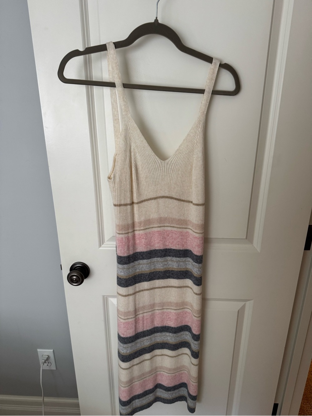 Z Supply Cream Knit Tank Dress with Pink and Gray Stripes